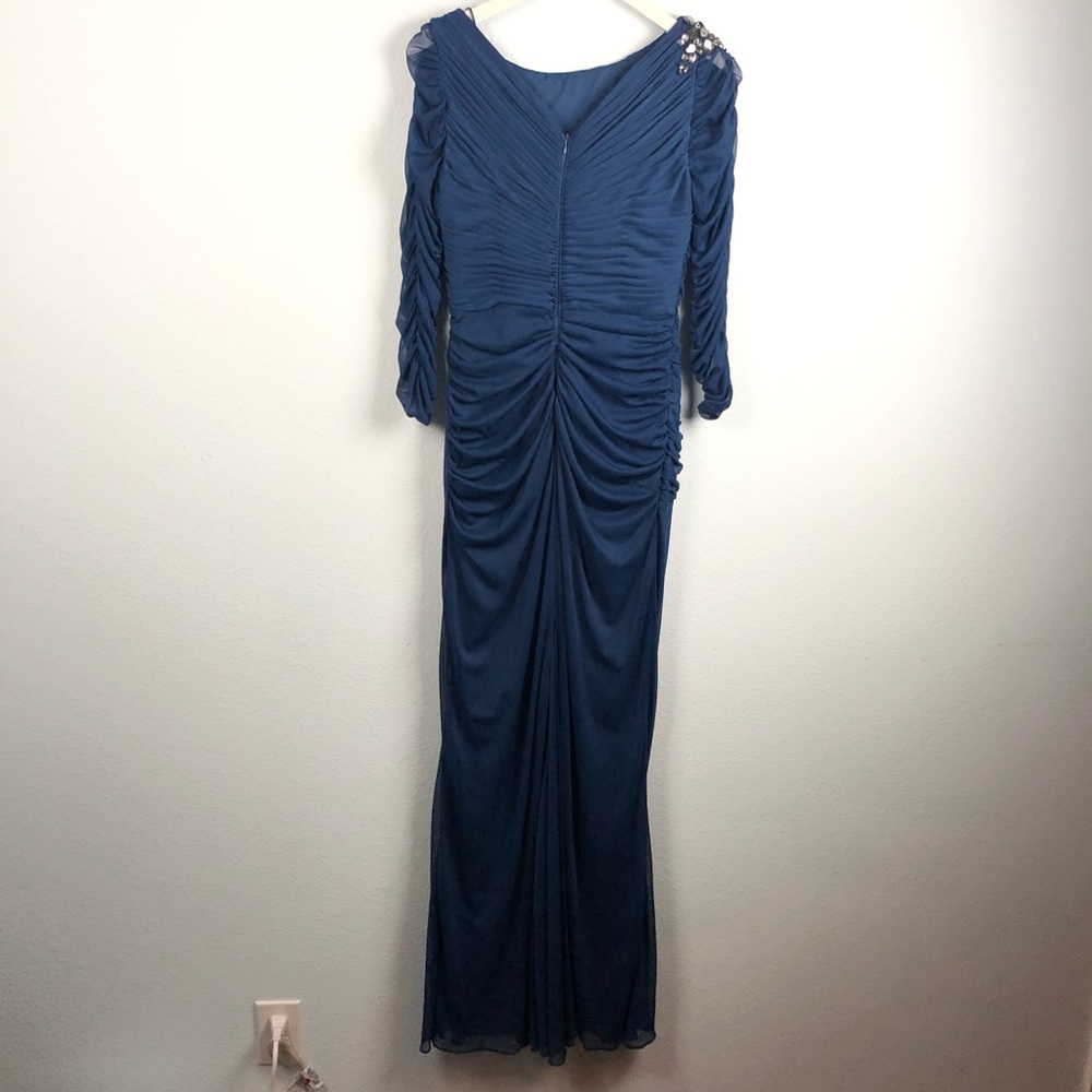 Adrianna Papell blue quarter sleeve ruched gown - Picture 8 of 8